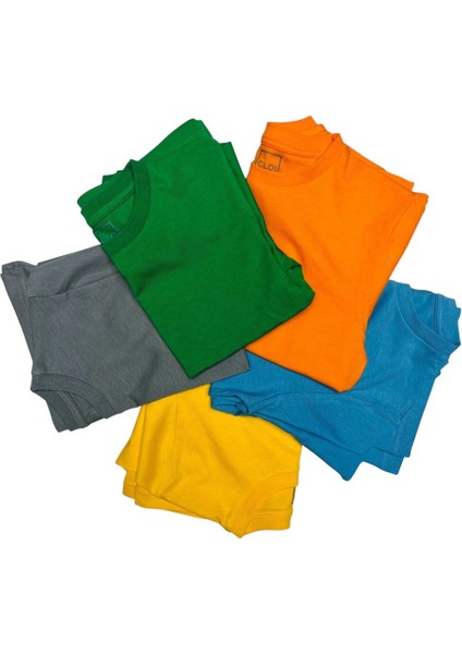Çocuk Basic T-Shirt Unisex %100 Pamuk Kısa Kol 5'li Paket Günlük Kullanım İçin fırsatları
