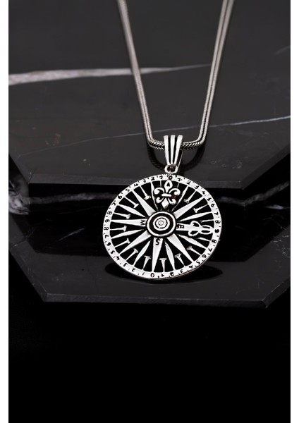 Gümüş Pusula Erkek Kolye
