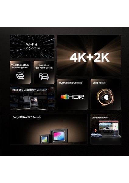 A329S 2 Kameralı Ön ve Arka 4K 60FPS+2K Wi-Fi 6 Hdr Sony Starvıs 2 Sensör Gps'li SSD Destekli Araç Kamerası indirimleri