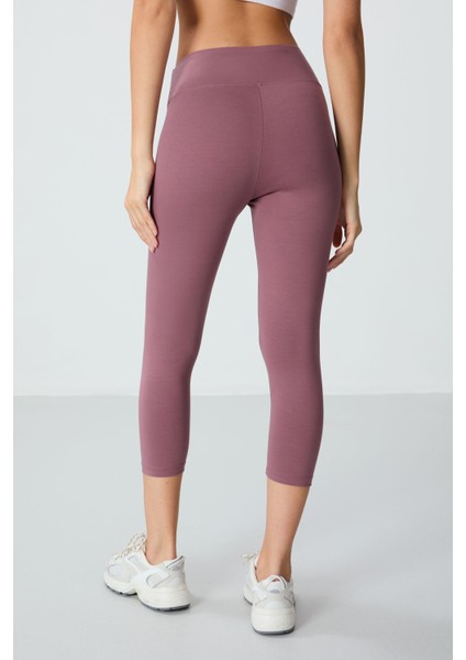 Gül Kurusu Yüksek Bel Slim Fit Dar Paça Kadın Kapri Tayt - 93097 modelleri