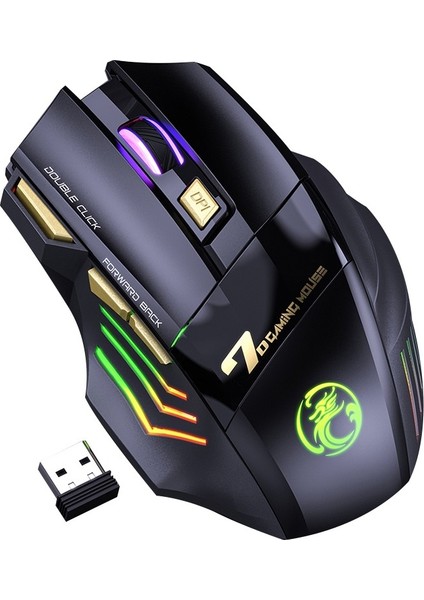Imıce Gw-X7 Sessiz Şarj Edilebilir Kablosuz Oyun Faresi Siyah (Yurt Dışından)