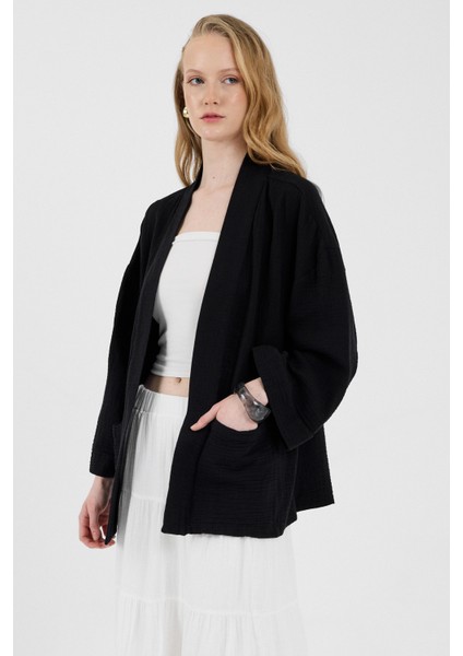 Siyah %100 Pamuk Cepli Müslin Kimono 8065A fiyatları