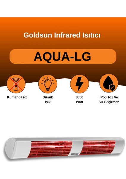 Aqua 3000 Watt GSA30LG Düşük Işıklı Kumandasız Suya Dayanıklı Elektrikli Infrared Isıtıcı-Beyaz