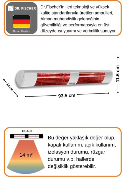 Aqua 3000 Watt GSA30LG Düşük Işıklı Kumandasız Suya Dayanıklı Elektrikli Infrared Isıtıcı-Beyaz fırsatları