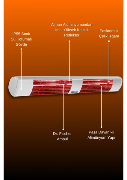 Aqua 3000 Watt GSA30LG Düşük Işıklı Kumandasız Suya Dayanıklı Elektrikli Infrared Isıtıcı-Beyaz indirimleri