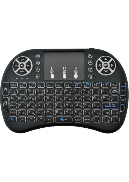 Smart Tv Box Ps3 Uyumlu Kablosuz Dokunmatik Işıklı Şarjlı Touchpadli Mini Q Klavye