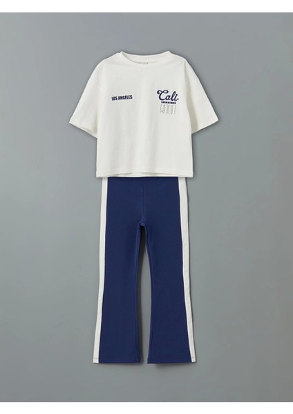 Lcw Kids Ekru Los Angeles Baskılı Kız Çocuk Tişört ve Eşofman Altı