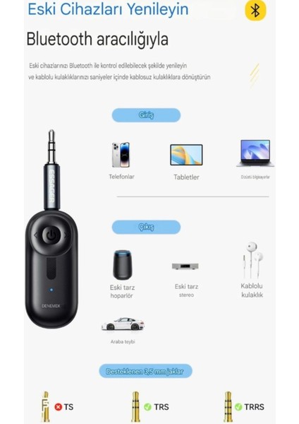 Kablosuz Bluetooth 5.3 Araç Kiti 3.5mm Hi-Fi Ses ve Müzik Bağlantısı modelleri