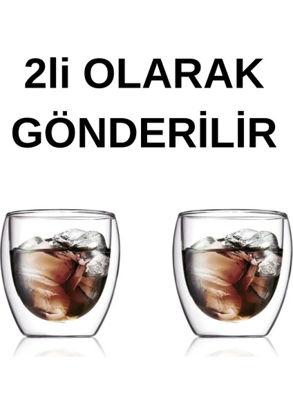 2 Li Çift Cidarlı Bardak 250 ml Magnolia Dondurma Kahve Çay Espresso Sunum Cam Bardak