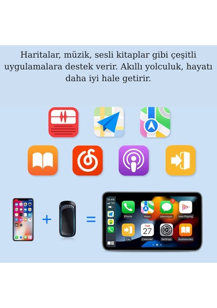Kablosuz Araç Carplay Adaptörü Apple Car Play ve Android Car Play Cihazlar Için Multimedya