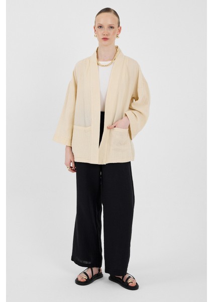 Taş %100 Pamuk Cepli Müslin Kimono 8065A fırsatları