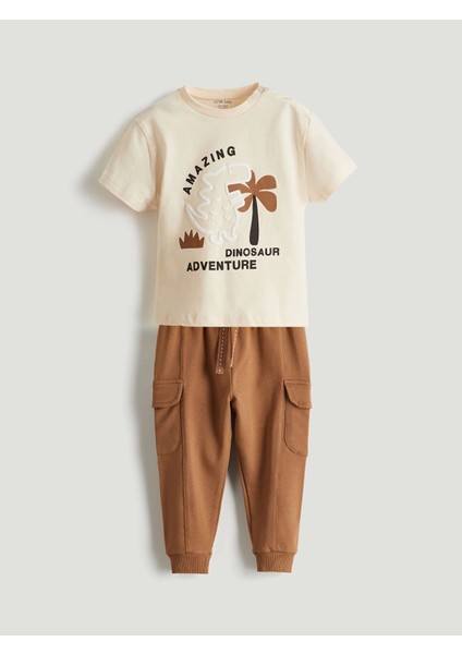 Lcw Baby Bej Dinazor Baskılı Erkek Bebek Tişört ve Pantolon 2'li