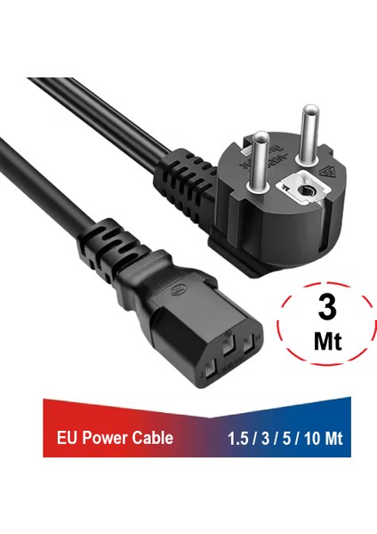 3 Metre Power Güç Kablosu Bilgisayar Kasa Monitör... 500W 3x0.75 mm