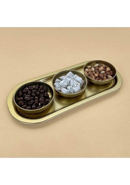 Home 3'lü Çerezlik ve Sunumluk Tepsi Seti - Gold