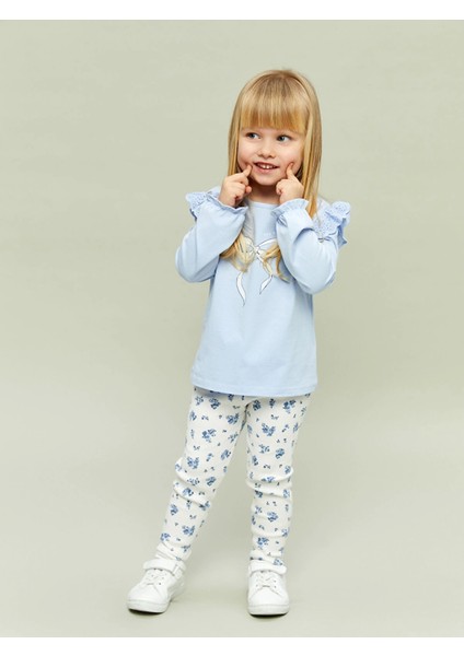 Lcw Baby Mavi Kurdele Detaylı Kız Bebek Bluz ve Tayt 2'li