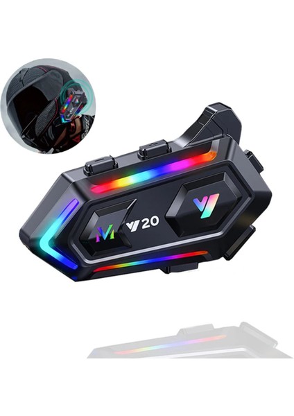 Y20 Motosiklet Bluetooth Kulaklık, 5.3 Çağrı, Gürültü Önleyici, Rgb Işık, Su Geçirmez