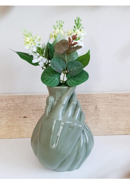 Vazo El Şekilli Vazo Dekoratif Vazo Büyük Boy Mint Yeşili Renk Yükseklik 18 cm Çap 12 cm Parlak.