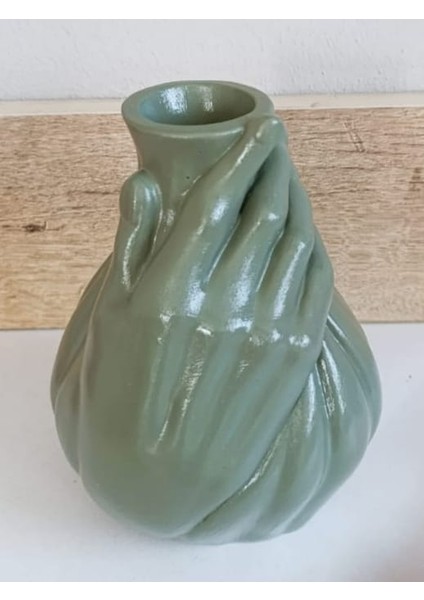 Vazo El Şekilli Vazo Dekoratif Vazo Büyük Boy Mint Yeşili Renk Yükseklik 18 cm Çap 12 cm Parlak. modelleri