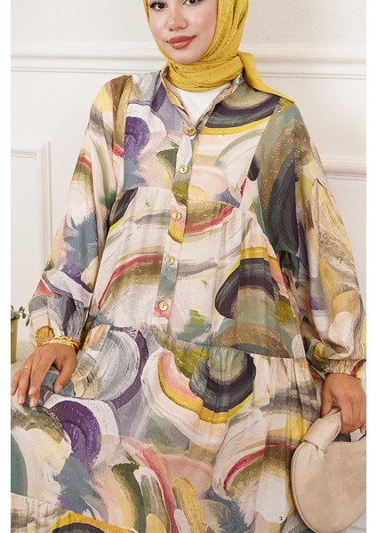 Renkli Yarım Patlı Tam Boy Elbise fiyatları