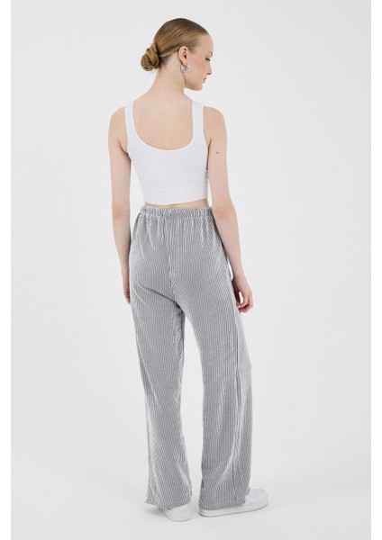 Siyah Beli Lastikli Çizgili Geniş Paça Dokuma Pantolon 4098 indirimleri