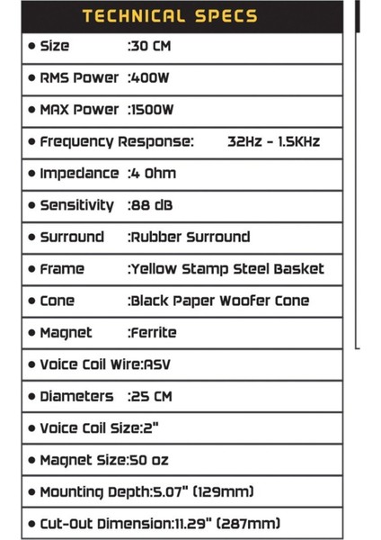 1500 W, 400 Rms, 30CM Profesyonel Bas Subwoofer, Kabinsiz, Yüksek Performans fırsatları