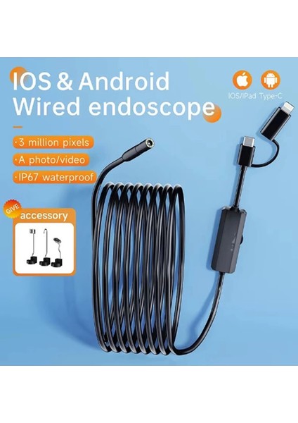 5 Metre Endoskop Yılan Video Kamera Ios ve Android Uyumlu Led’li 8 mm Sert Kablo 2mp fiyatları