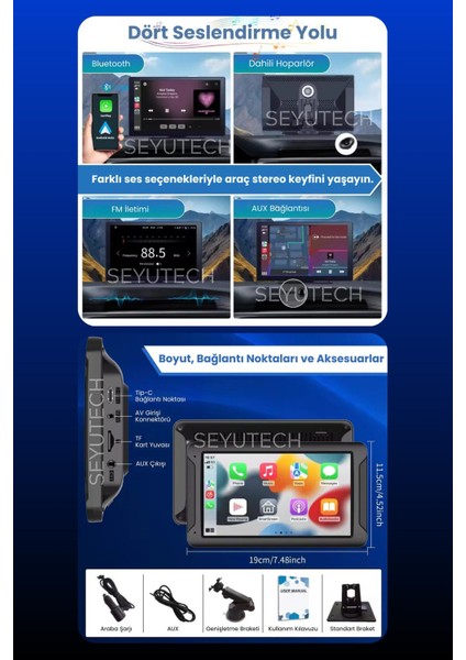 9.2 Inç 4K Ekranlı, Dokunmatik, Araç Içi Çok Fonksiyonlu Kamera Destekli Ekran