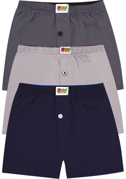 Erkek Çocuk Boxer 3'lü Düğmeli (%100 Pamuk)