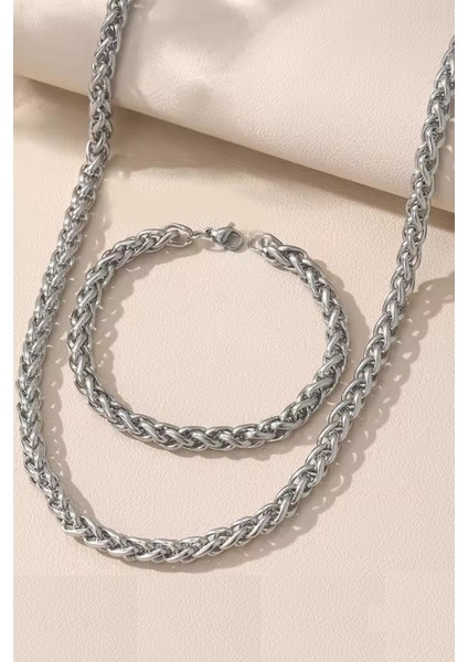 Spor Tilki Kuyruğu Erkek Çelik Zincir Kolye ve Bileklik Set 4mm K60S fiyatları