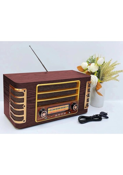 Midi Boy Retro Tasarımlı Bluetooth Hoparlör Radyo, Usb/tf Kart Destekli, Pil ile Çalışan, Teleskopik Antenli, Tip-C Şarjlı 34 x 18 x 17 cm (CZ-1973 - Bordo)