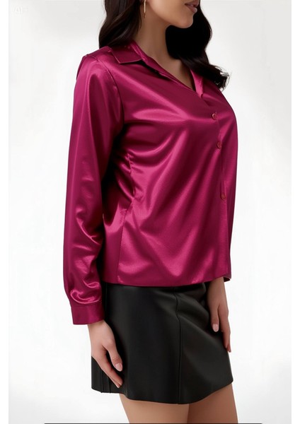 Kadın Bordo Hafif Dökümlü Saten Yüzeyli Gömlek HZL22W-BD139641 modelleri