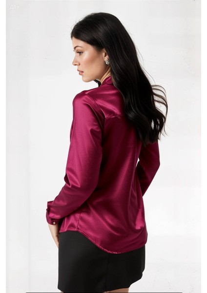 Kadın Bordo Hafif Dökümlü Saten Yüzeyli Gömlek HZL22W-BD139641 fırsatları