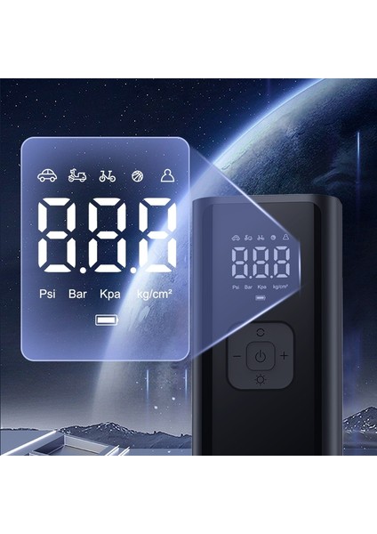 4500MAH Auhma Şarjlı LED Işıklı 150PSI LCD Ekranlı 78W Araç Bisiklet Motor Top Vs Şişirme Kompresörü