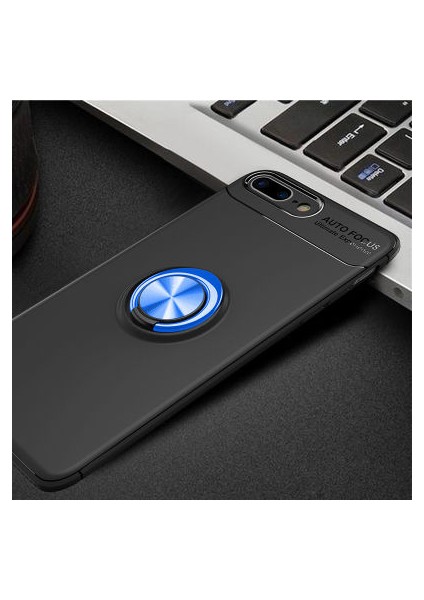 iPhone 7 Plus Kılıf Manyetik (Metal) Yüzüklü ve Stant Olabilen Rewon Premium Silikon Kapak