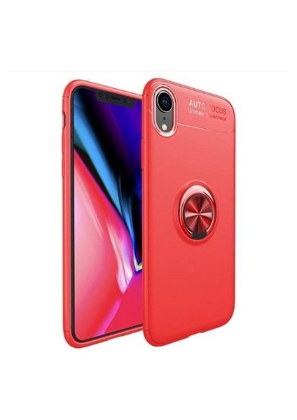 iPhone Xr Kılıf Manyetik (Metal) Yüzüklü ve Stant Olabilen Rewon Premium Silikon Kapak