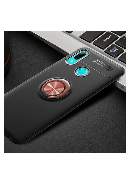 Huawei Y6 2019 Kılıf Manyetik (Metal) Yüzüklü ve Stant Olabilen Rewon Premium Silikon Kapak