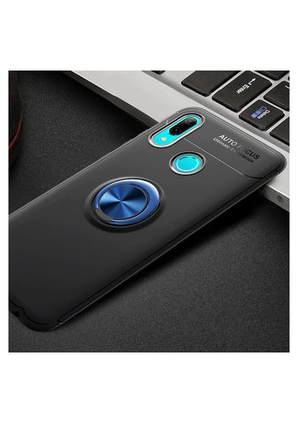 Huawei Y6 2019 Kılıf Manyetik (Metal) Yüzüklü ve Stant Olabilen Rewon Premium Silikon Kapak