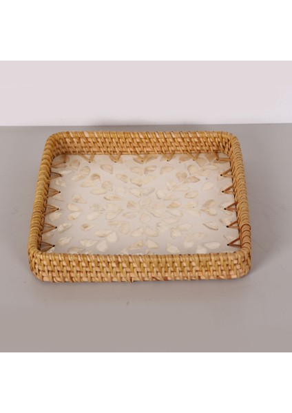 Mylamp Kare Kremy 23X23X3 Sedefli Rattan Tepsi & Duvar Dekoru modelleri