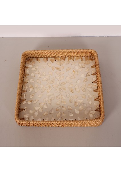 Mylamp Kare Kremy 28X28X3 Sedefli Rattan Tepsi & Duvar Dekoru fiyatları
