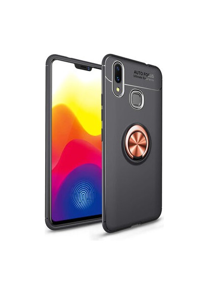 Xiaomi Mi Max 3 Kılıf Manyetik (Metal) Yüzüklü ve Stant Olabilen Rewon Premium Silikon Kapak