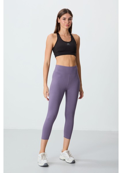 Eflatun Yüksek Bel Slim Fit Dar Paça Kadın Kapri Tayt - 93097