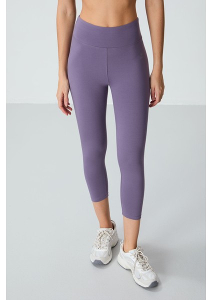 Eflatun Yüksek Bel Slim Fit Dar Paça Kadın Kapri Tayt - 93097 modelleri