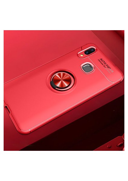 Huawei Y7 Prime 2019 Kılıf Manyetik (Metal) Yüzüklü ve Stant Olabilen Rewon Premium Silikon Kapak