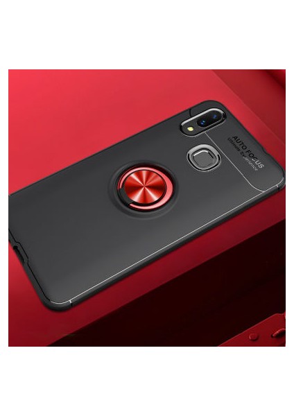 Huawei Y7 Prime 2019 Kılıf Manyetik (Metal) Yüzüklü ve Stant Olabilen Rewon Premium Silikon Kapak