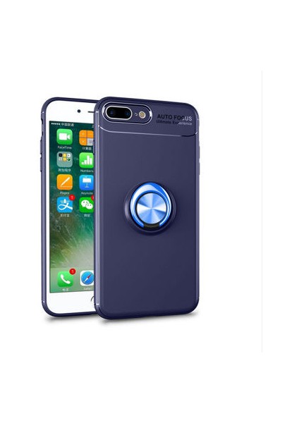 iPhone 7 Plus Kılıf Manyetik (Metal) Yüzüklü ve Stant Olabilen Rewon Premium Silikon Kapak