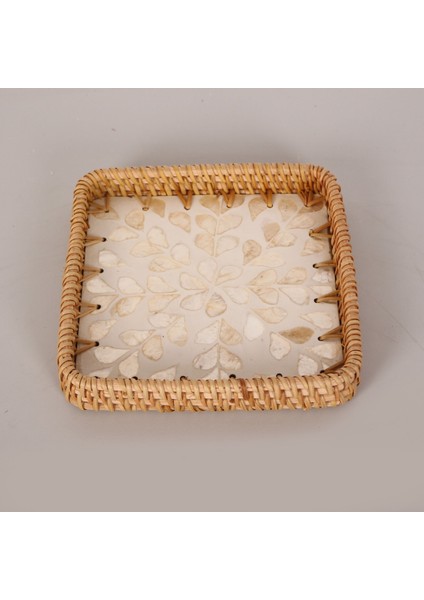 Mylamp Kare Kremy 18X18X3 Sedefli Rattan Tepsi & Duvar Dekoru fiyatları