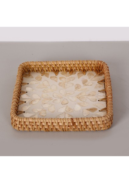 Mylamp Kare Kremy 18X18X3 Sedefli Rattan Tepsi & Duvar Dekoru modelleri