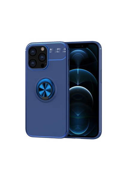 iPhone 13 Pro Max Kılıf Manyetik (Metal) Yüzüklü ve Stant Olabilen Rewon Premium Silikon Kapak