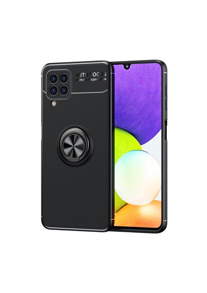 Samsung Galaxy M32 Kılıf Manyetik (Metal) Yüzüklü ve Stant Olabilen Rewon Premium Silikon Kapak