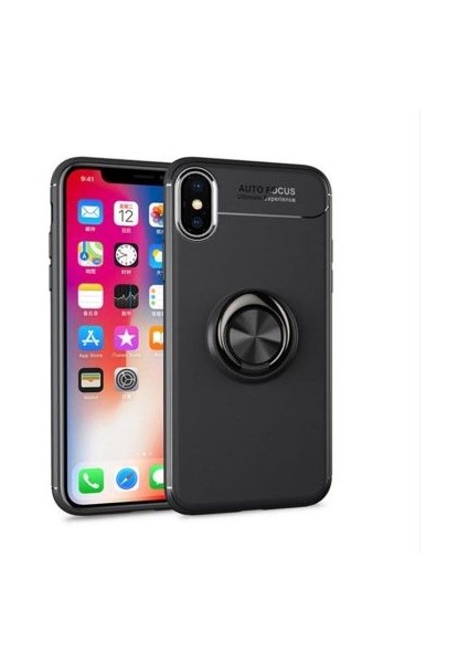 iPhone Xs Max Kılıf Manyetik (Metal) Yüzüklü ve Stant Olabilen Rewon Premium Silikon Kapak